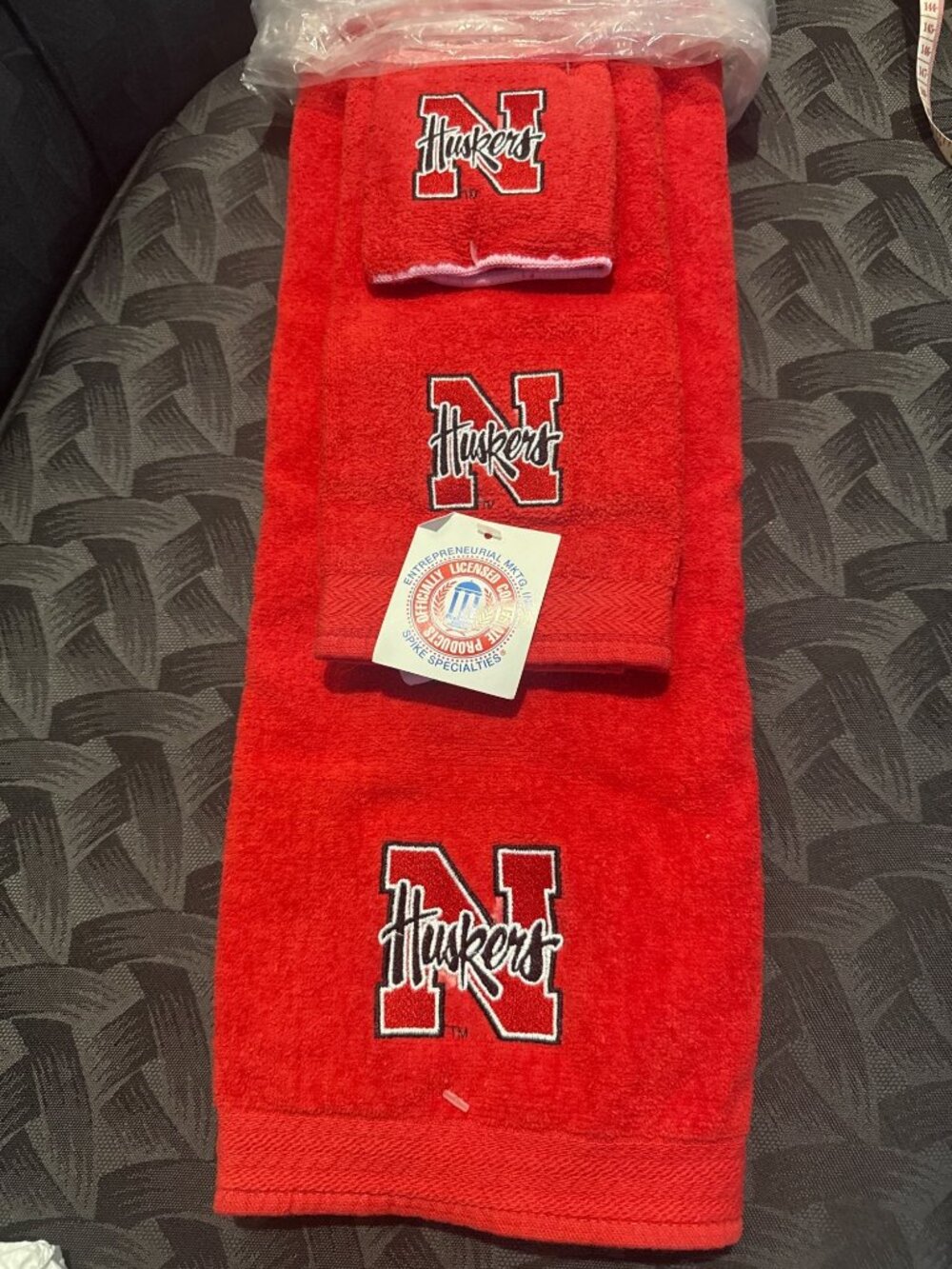 Vintage Nebraska Huskers Towel Set New Deadstock Cambridge 3 Piece Red NCAA 80s